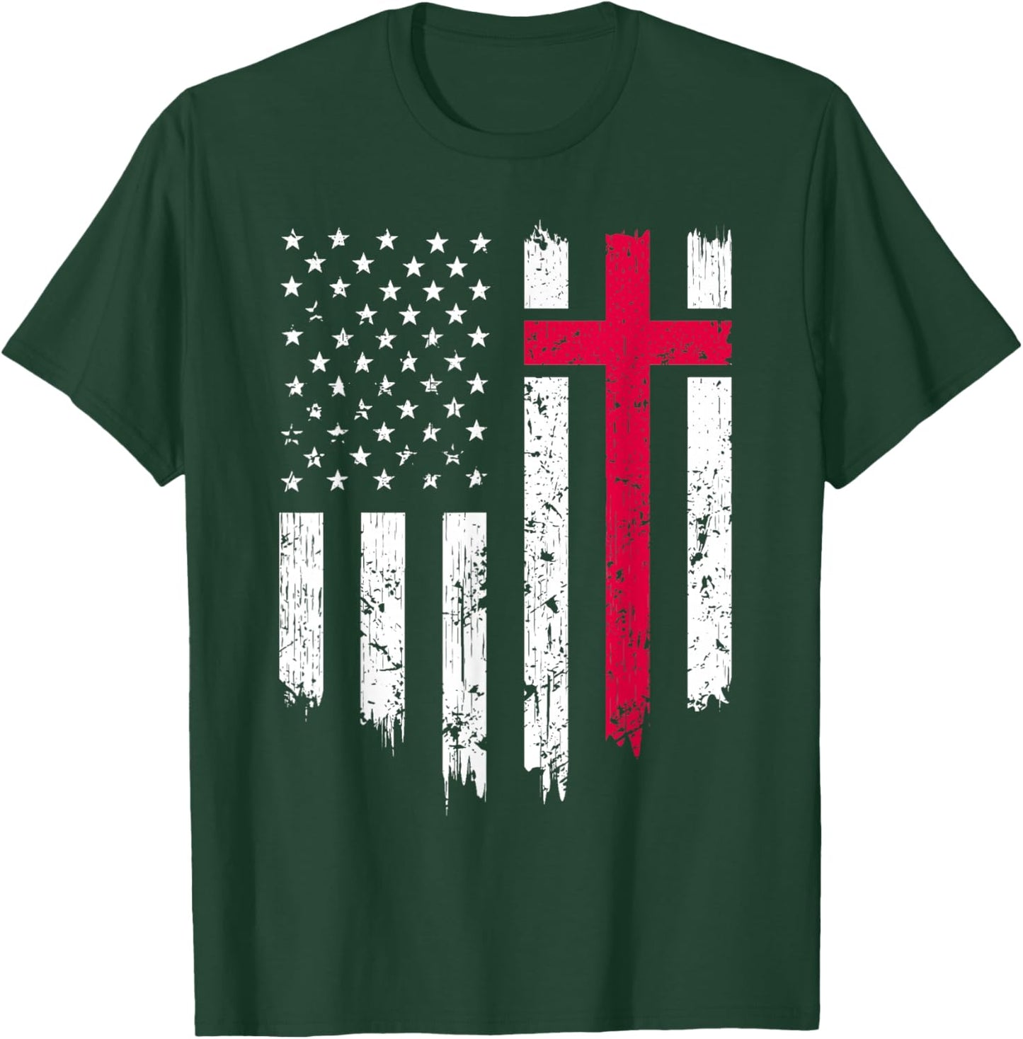 Vintage Distressed USA Flag Cross Christian Faith Gift Small T-Shirt - T-Shirt | Forest