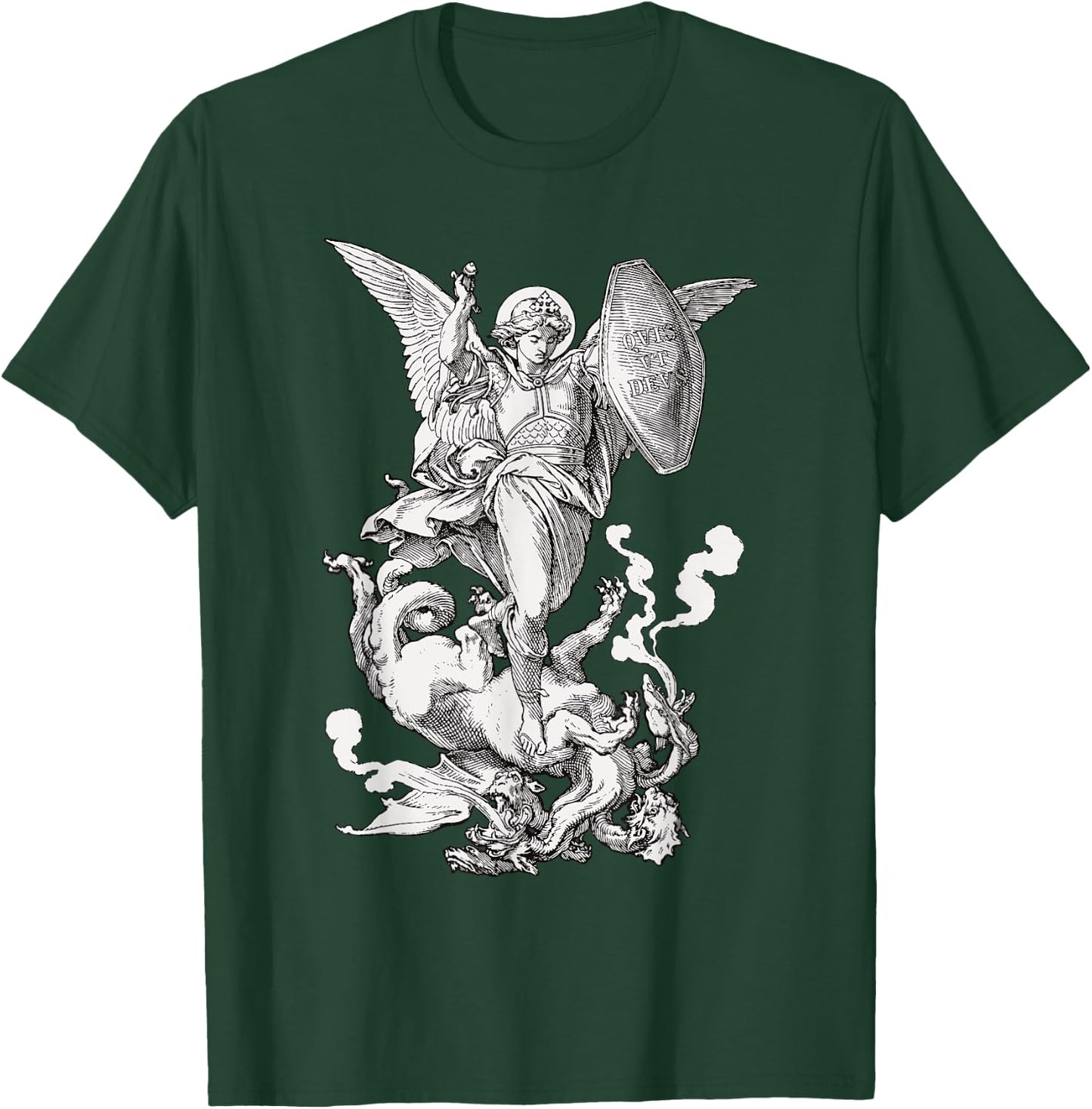 Archangel Saint Michael Fighting the Dragon Catholic T-Shirt - T-Shirt | Forest