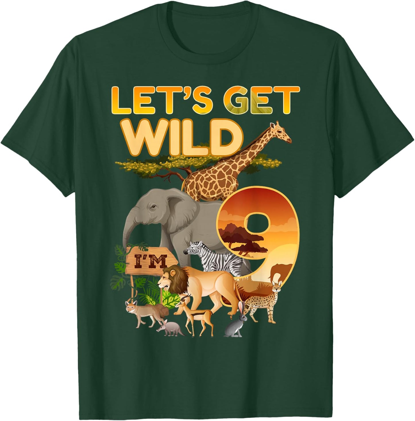 9th Birthday Zoo Safari Jungle Animal 9 Year Old Funny B-Day T-Shirt - T-Shirt | Forest