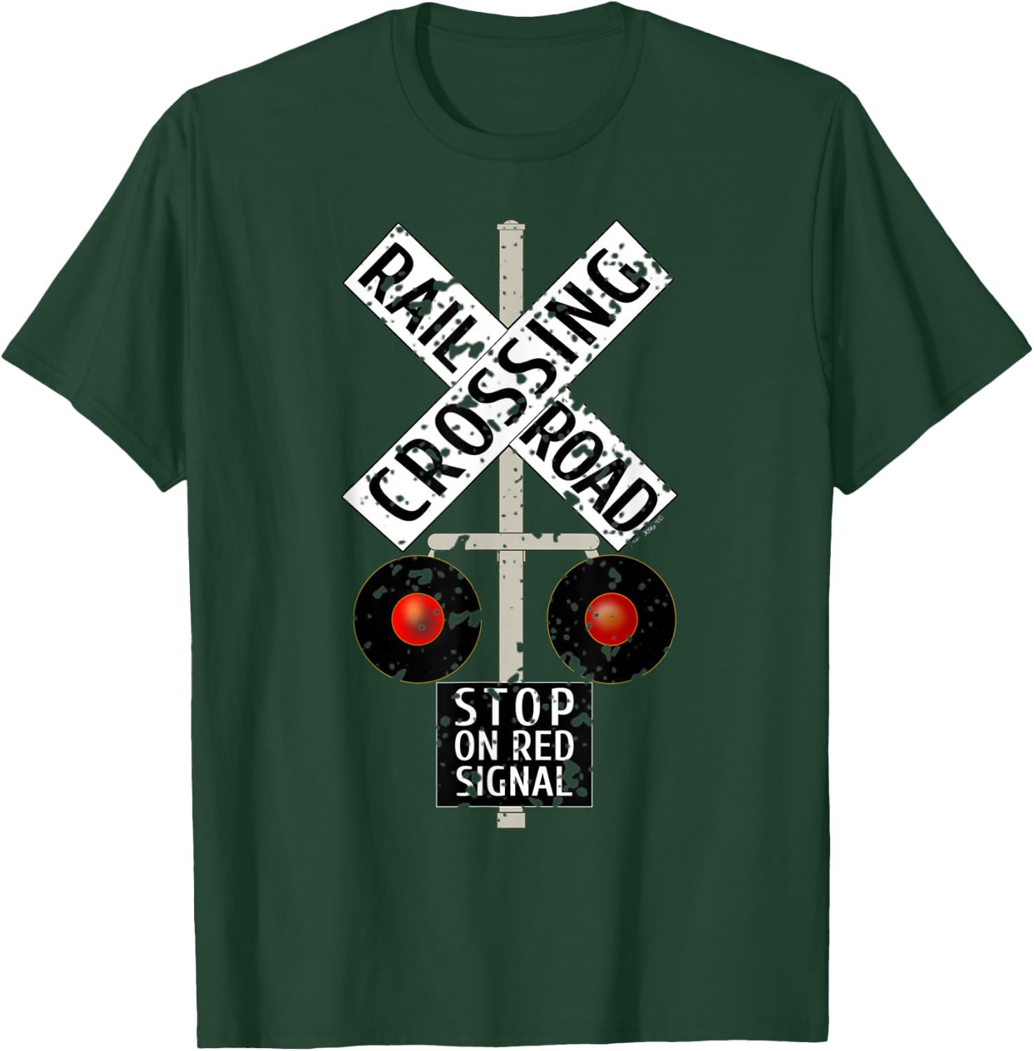 Funny Train Railroad Crossing with Lights Road Sign T-Shirt - T-Shirt | Forest
