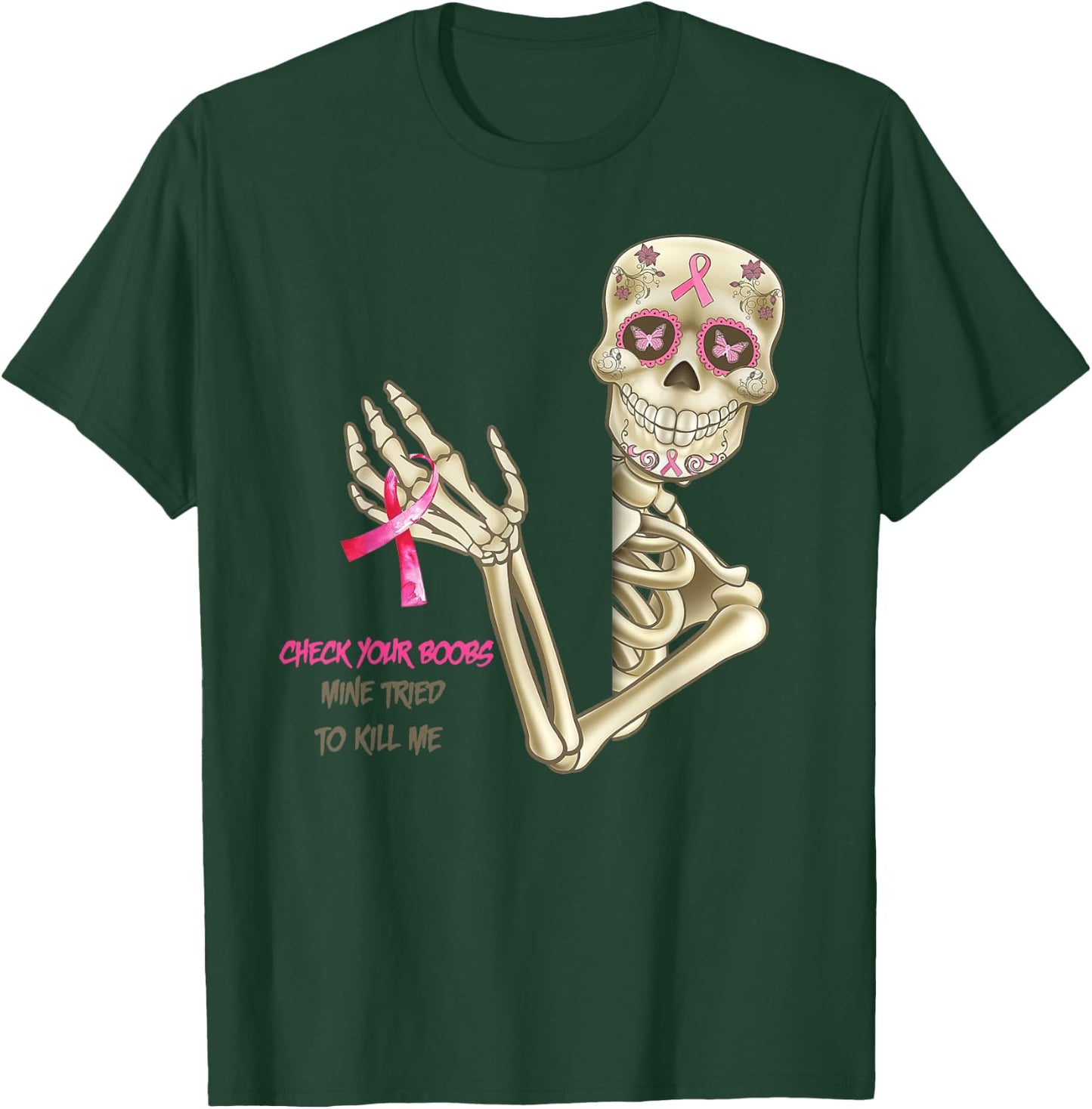 Check your boobs skeleton breast cancer awareness T-Shirt - T-Shirt | Forest