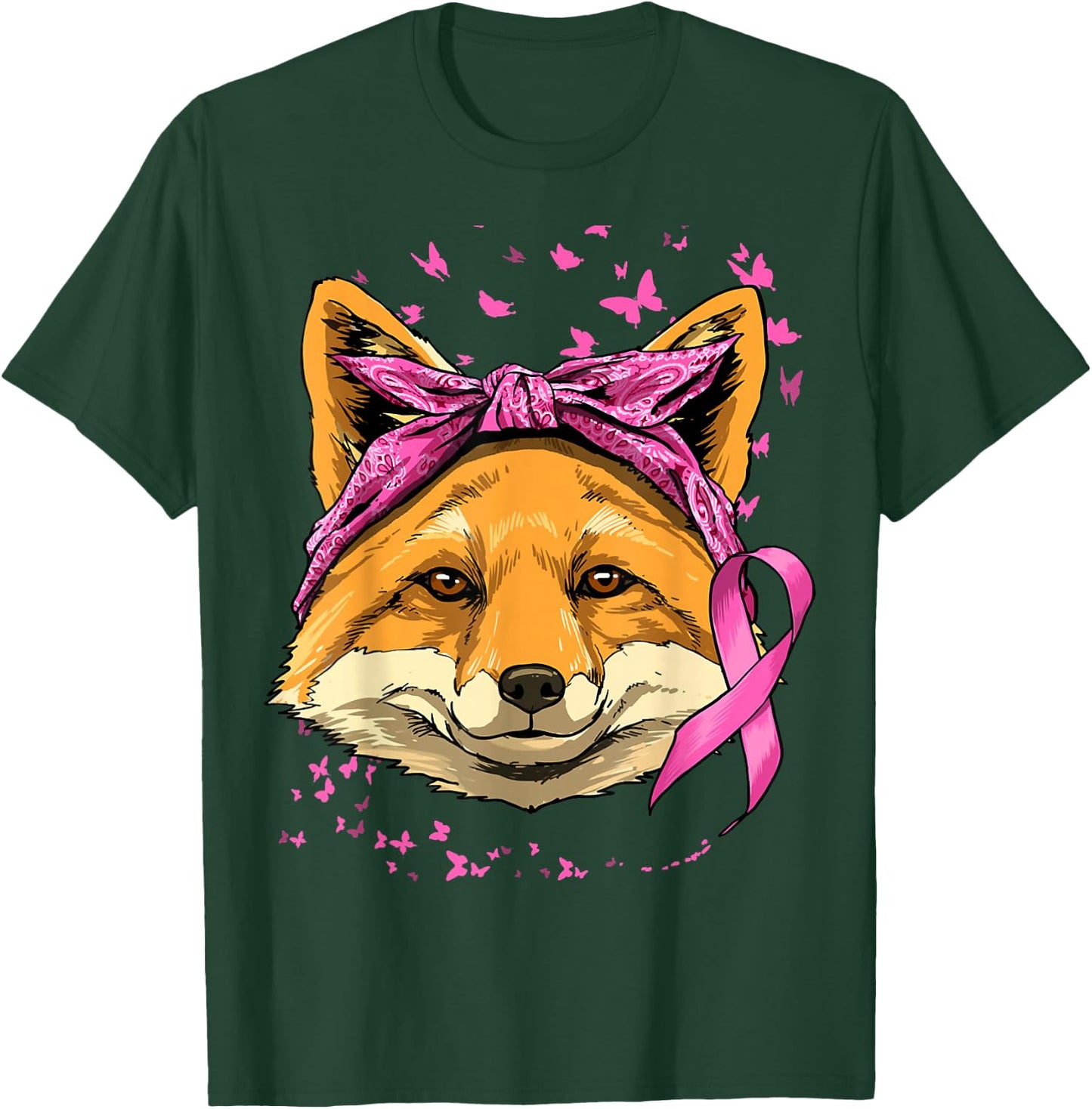 Fox Breast Cancer Awareness Pink Ribbon Cancer Survivor T-Shirt - T-Shirt | Forest