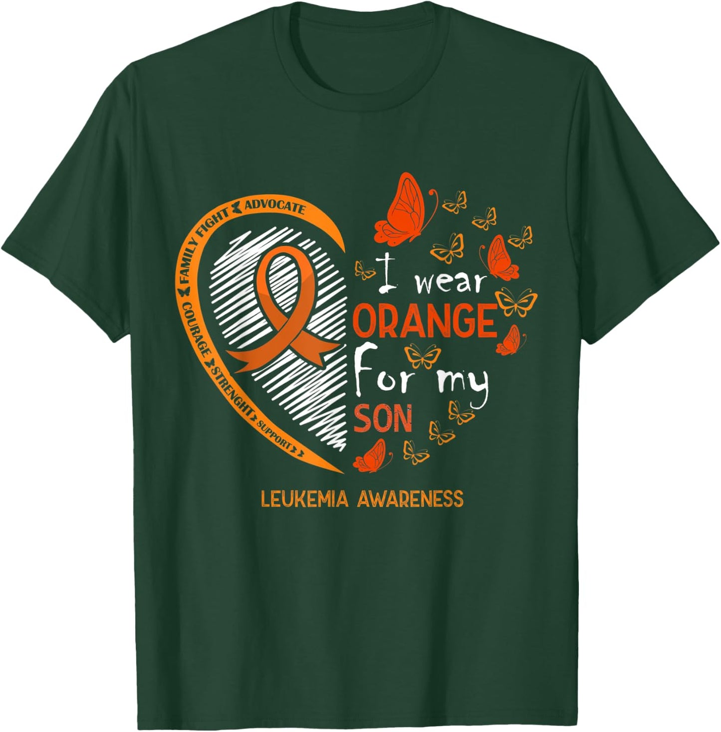 I Wear Orange For My Son Butterfly Leukemia Cancer Awareness T-Shirt - T-Shirt | Forest