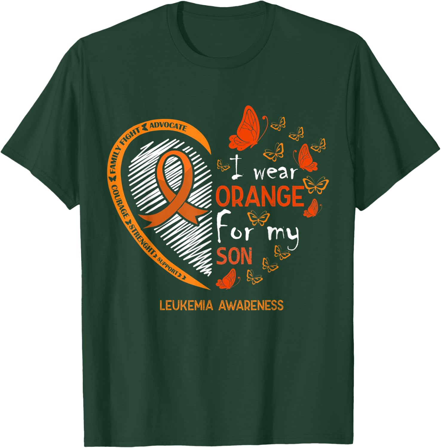 I Wear Orange For My Son Butterfly Leukemia Cancer Awareness T-Shirt - T-Shirt | Forest