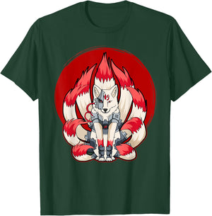 Cyborg Kitsune Nine Tailed Fox Cyber Aesthetic T-Shirt - T-Shirt | Forest