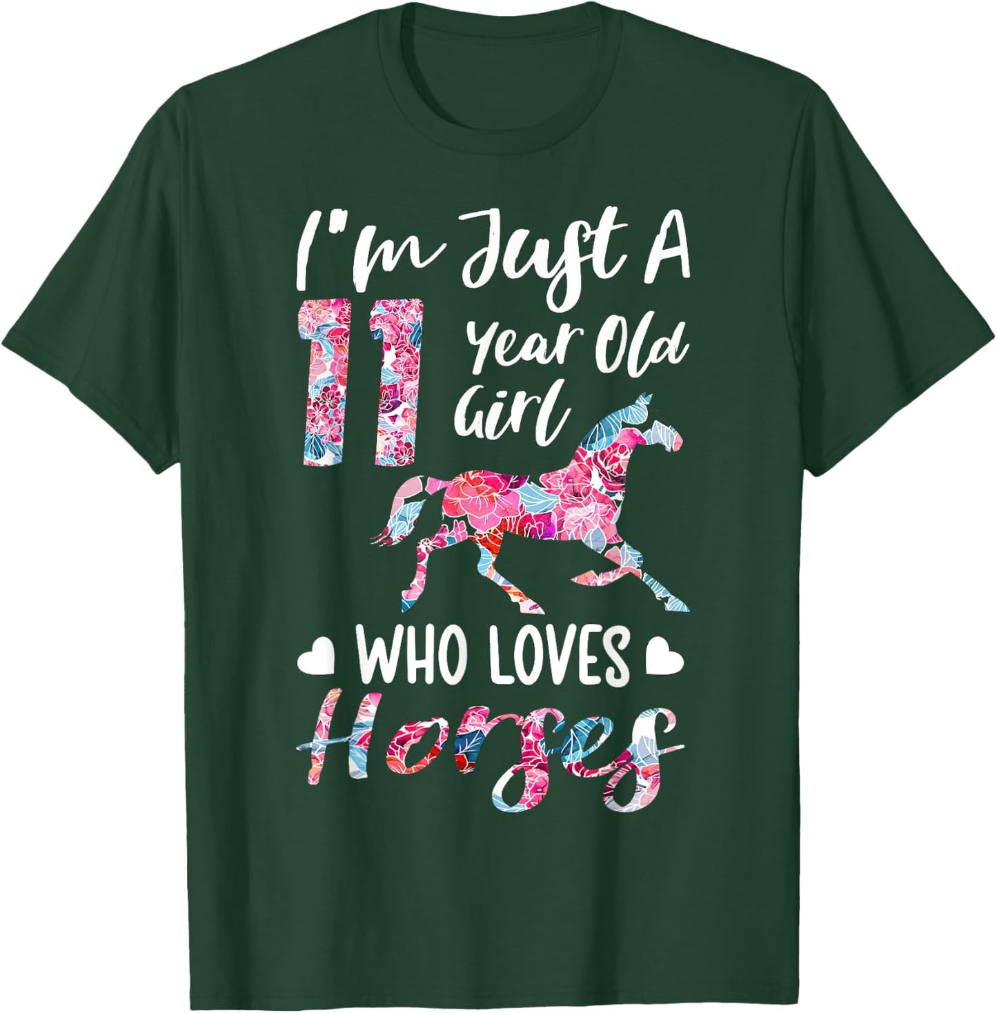girls 11th Birthday Horse for 11 Year Old Girls T-Shirt - T-Shirt | Forest