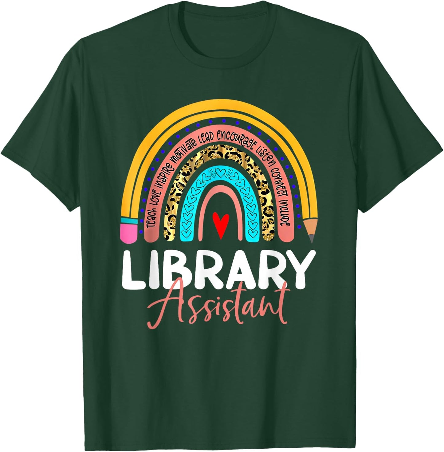 Library Assistant Leopard Rainbow Back To School Librarian T-Shirt - T-Shirt | Forest