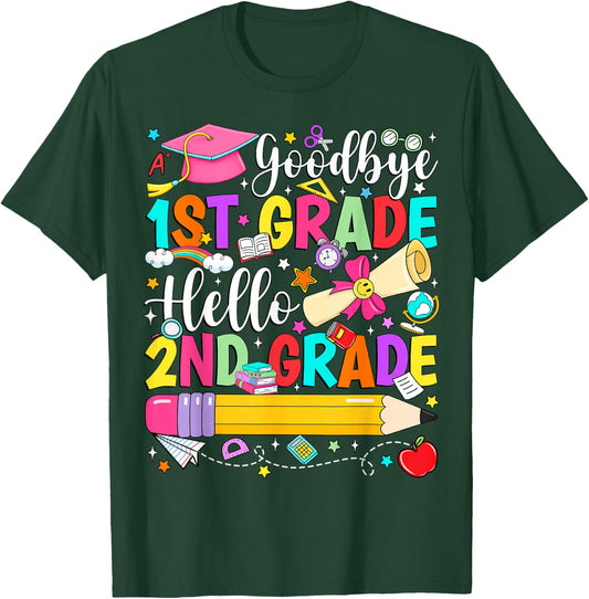 Goodbye 1st Grade Hello 2nd Grade Back to School Graduation T-Shirt - T-Shirt | Forest