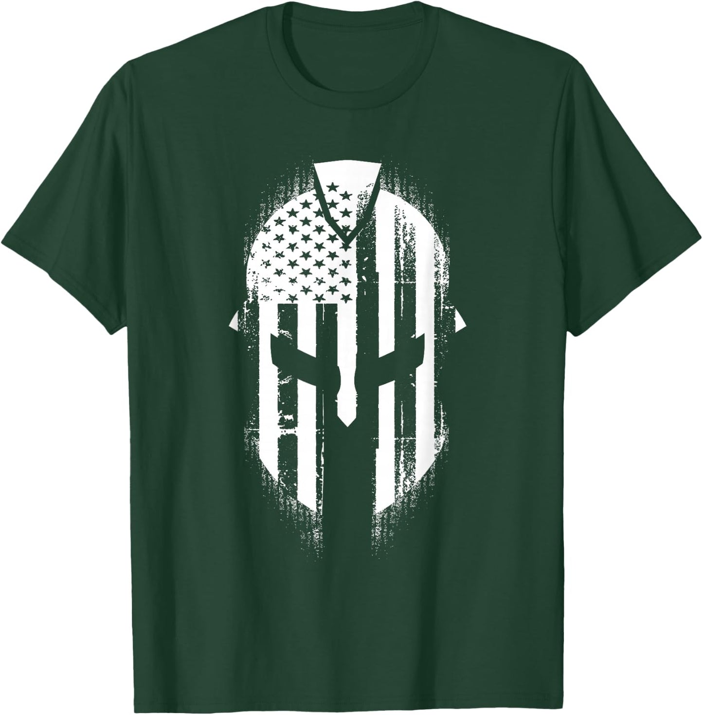 Patriotic Spartan Skull USA Flag American T-Shirt - T-Shirt | Forest