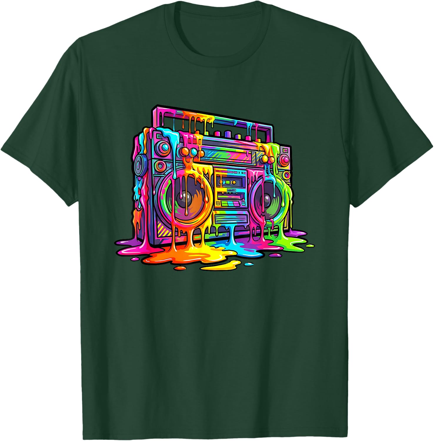 80s Boom Box Dripping Multicolor Paint Graffiti Fun Graphic T-Shirt - T-Shirt | Forest