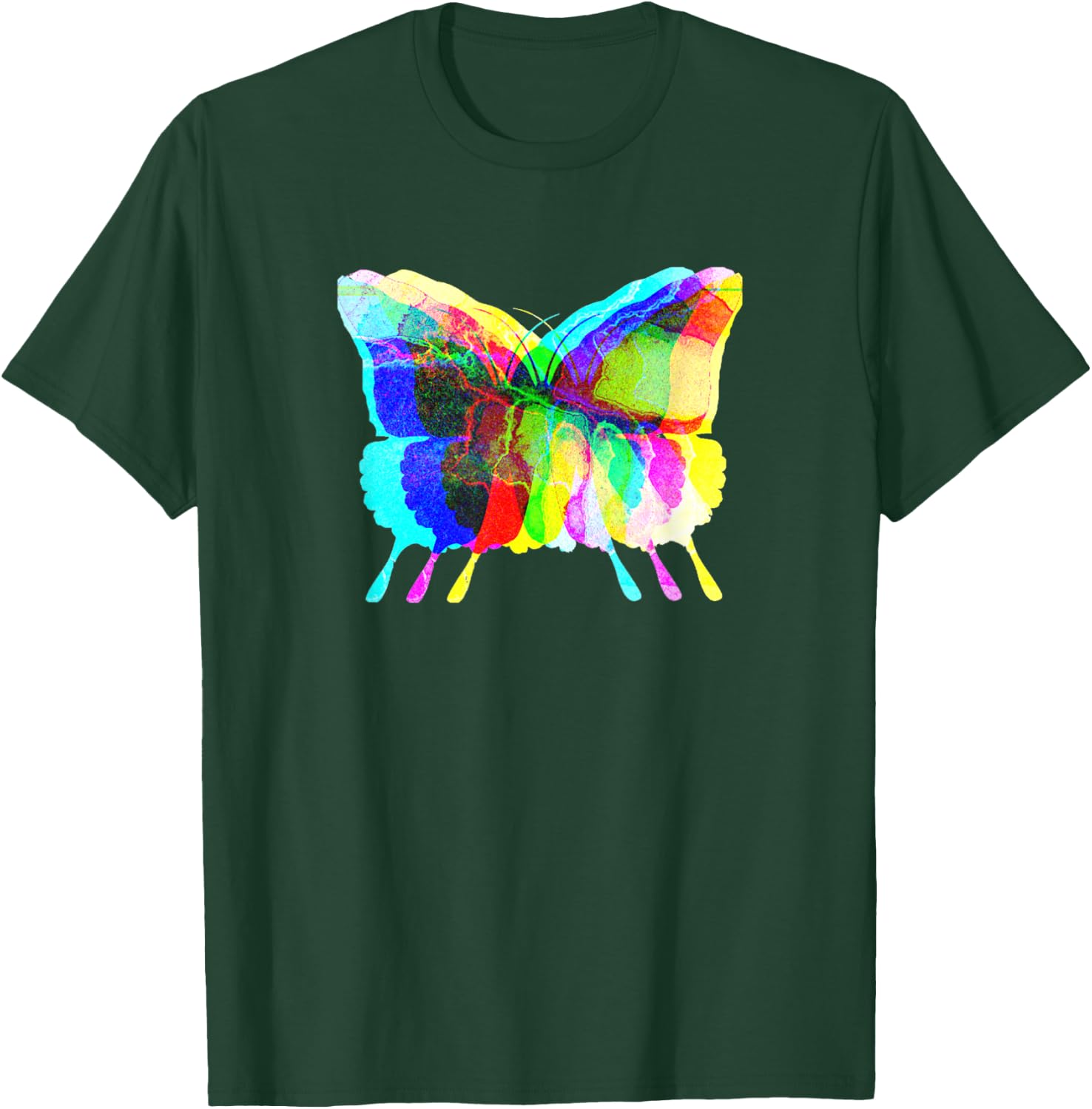 Fly and Flourish Psychedelic Rorschach Rainbow Butterfly T-Shirt - T-Shirt | Forest