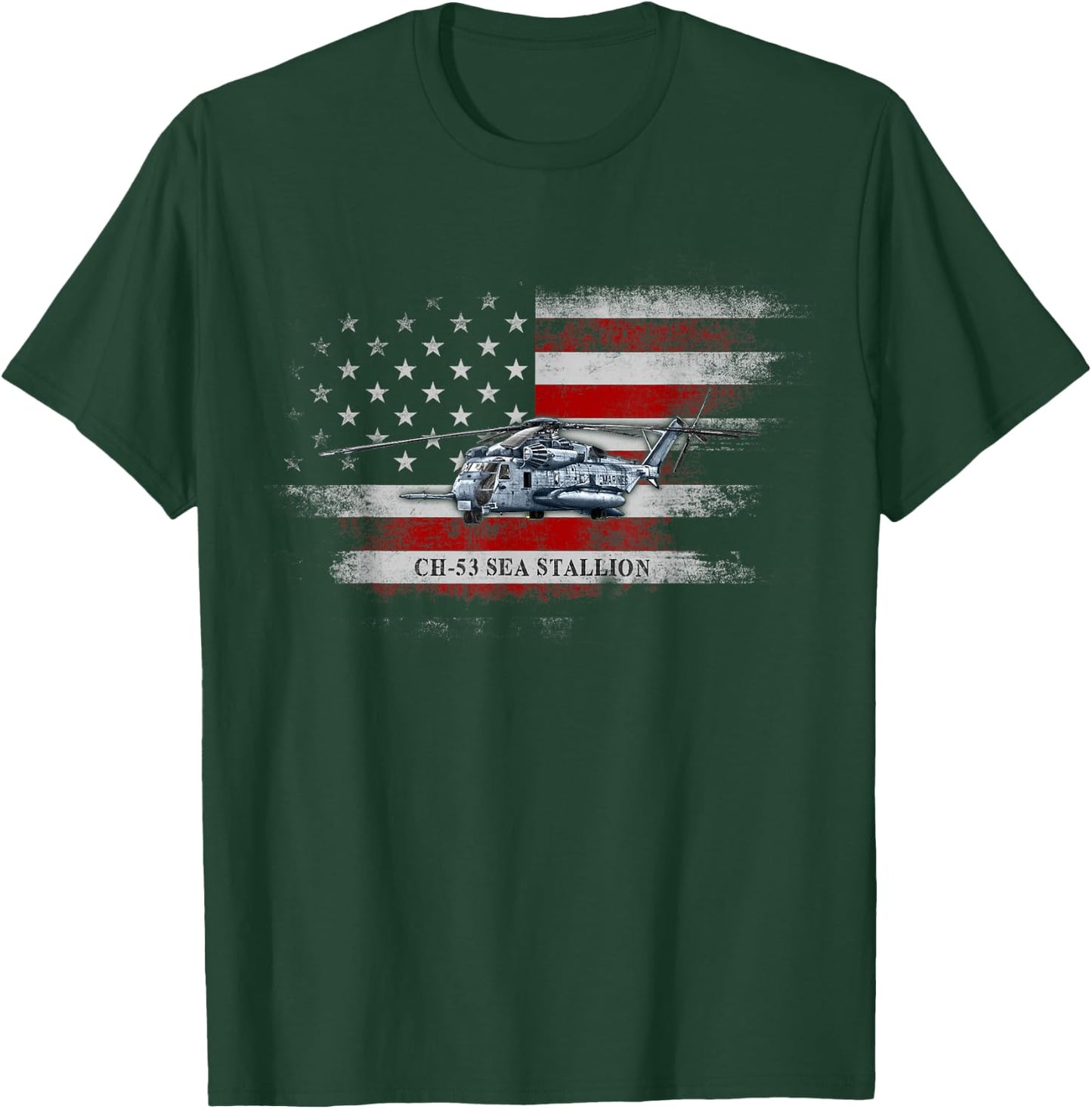 CH-53 Sea Stallion Helicopter USA Flag Helicopter Pilot T-Shirt - T-Shirt | Forest