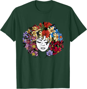 Black Power Flowers Afro Hair Black Woman T-Shirt - T-Shirt | Forest
