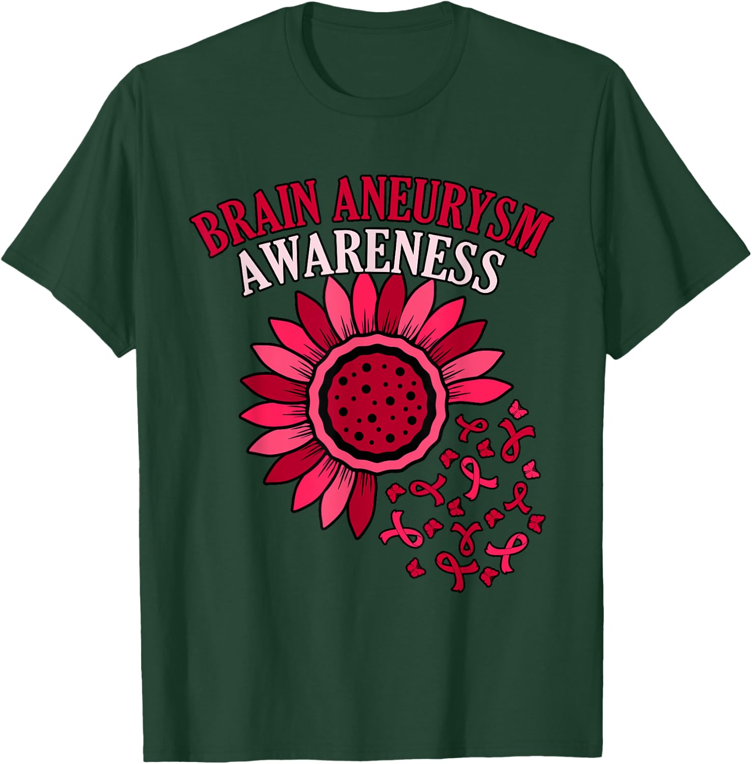 Flower Ribbon Brain Aneurysm Awareness Month Support Graphic T-Shirt - T-Shirt | Forest