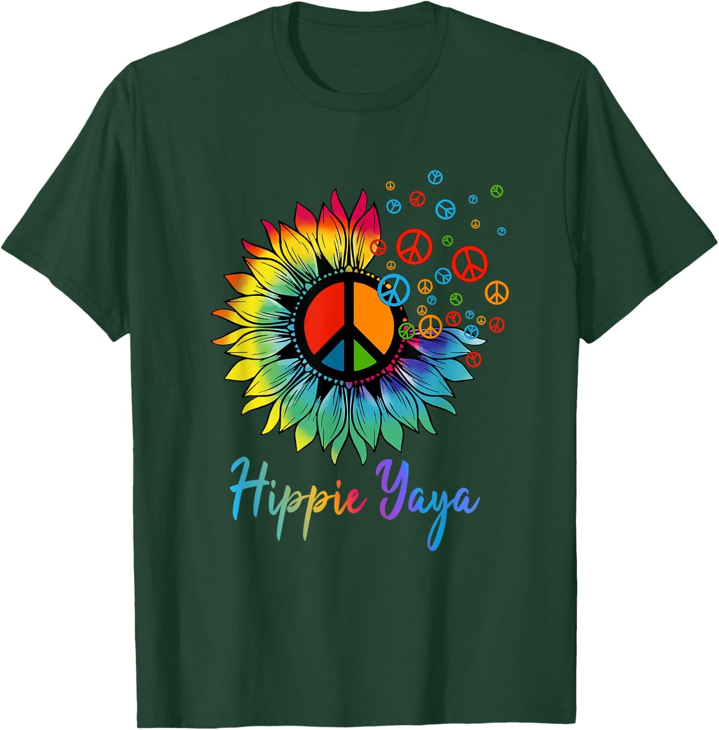 Women Hippie Yaya - Colorful Sunflower Peace Sign T-Shirt - T-Shirt | Forest