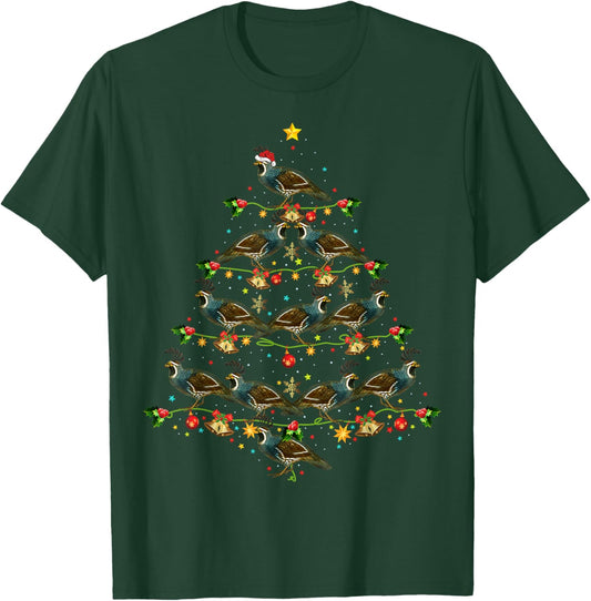 Quail Bird Xmas Tree Gift Santa Hat Quail Christmas T-Shirt - T-Shirt | Forest