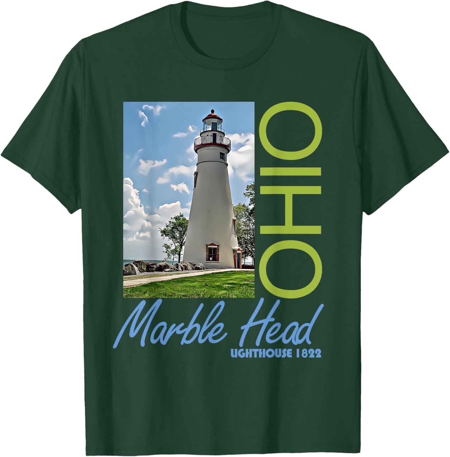 Marble Head Lighthouse Ohio 1822 Design T-Shirt - T-Shirt | Forest