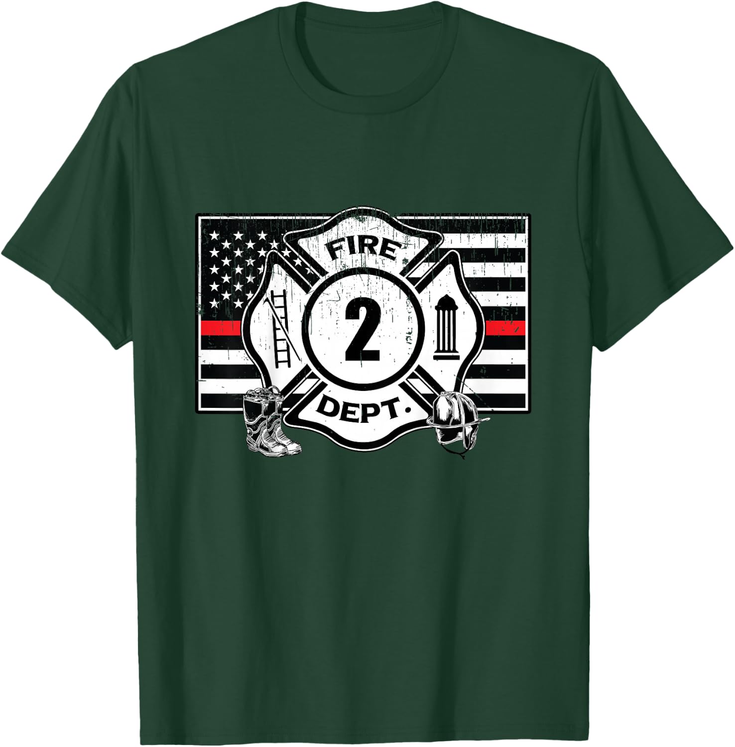 2nd Birthday Firefighter Fire Truck 2 Year Old T-Shirt - T-Shirt | Forest