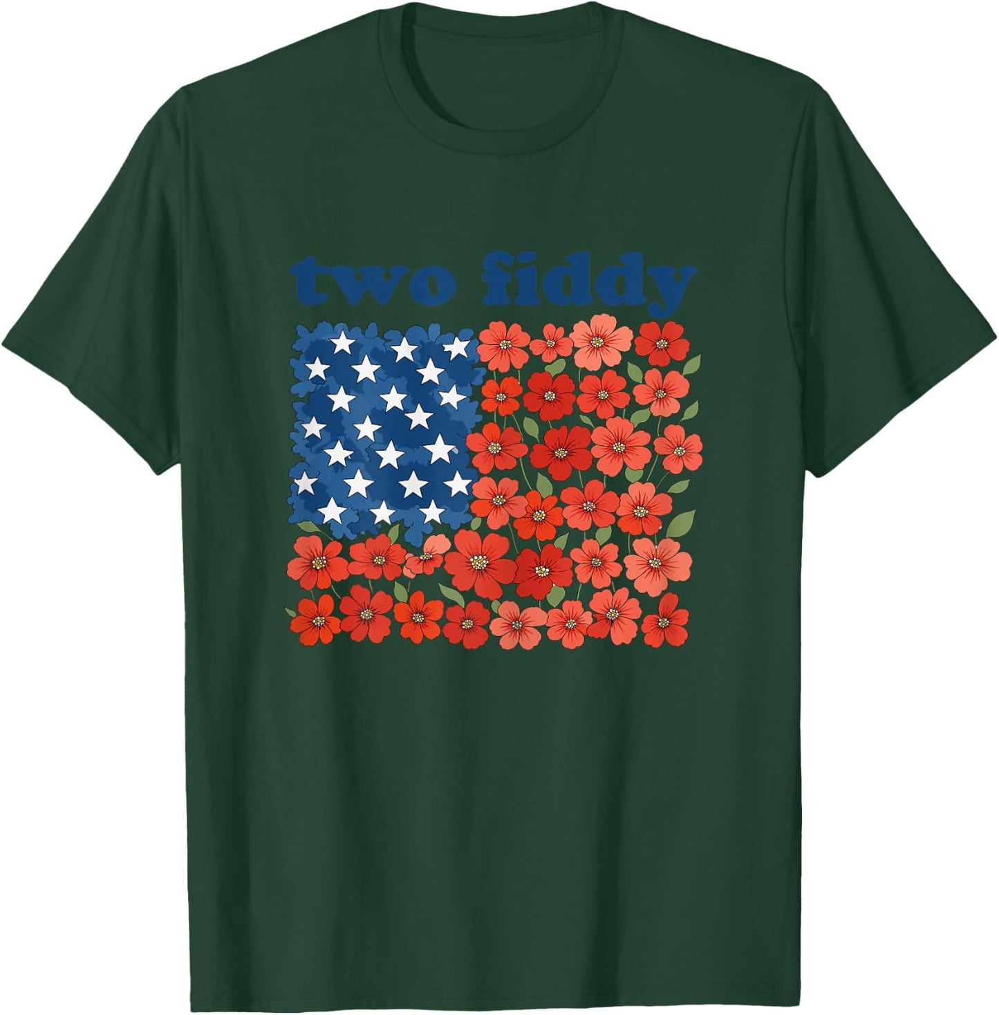 Two Fiddy Funny American Flag 4th of July Girls Women T-Shirt - T-Shirt | Forest