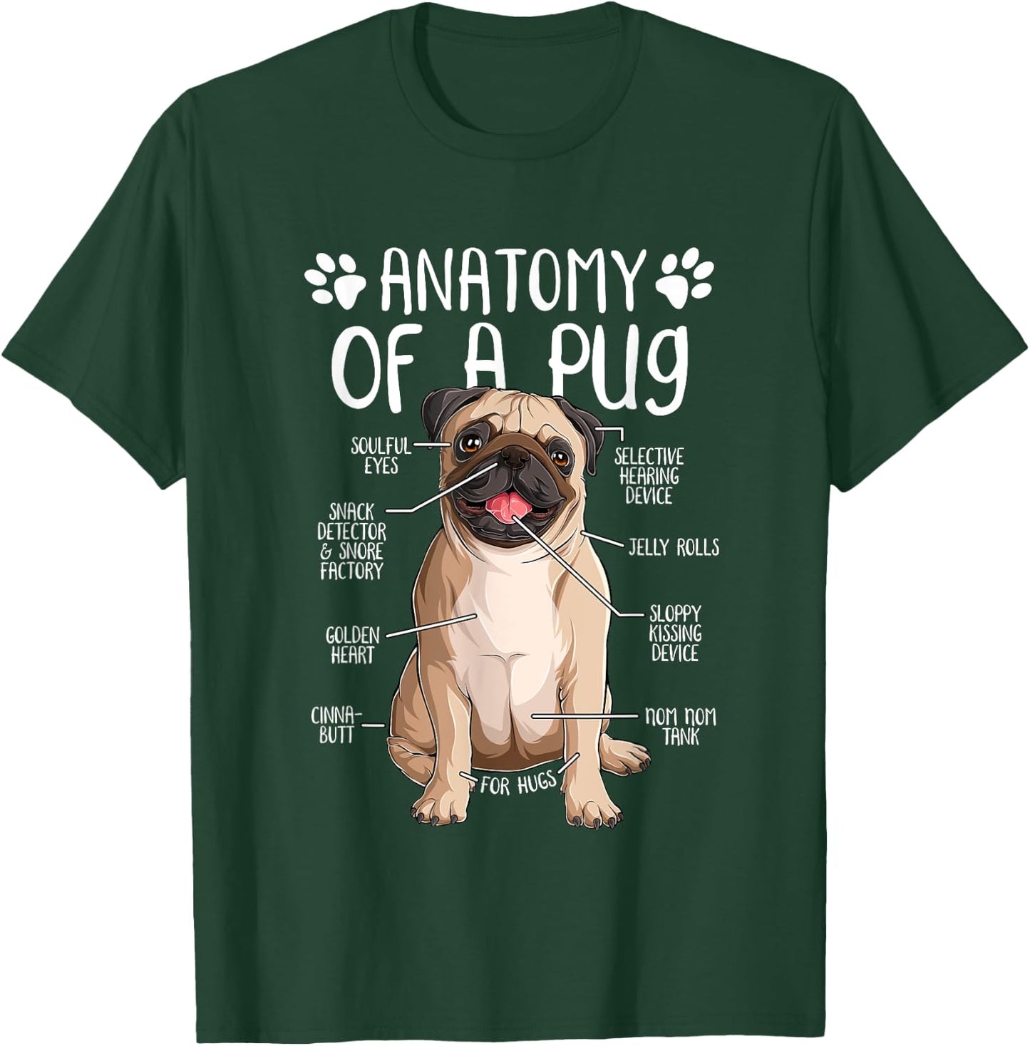 Funny Anatomy Pug Dog Pug Lover Women Girls Kids T-Shirt - T-Shirt | Forest