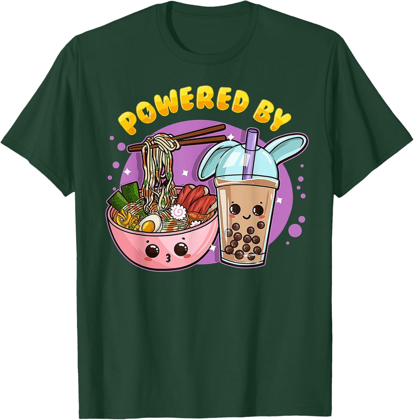 Powered By Ramen Bubble Tea Boba Kawaii Japanese Anime Lover T-Shirt - T-Shirt | Forest