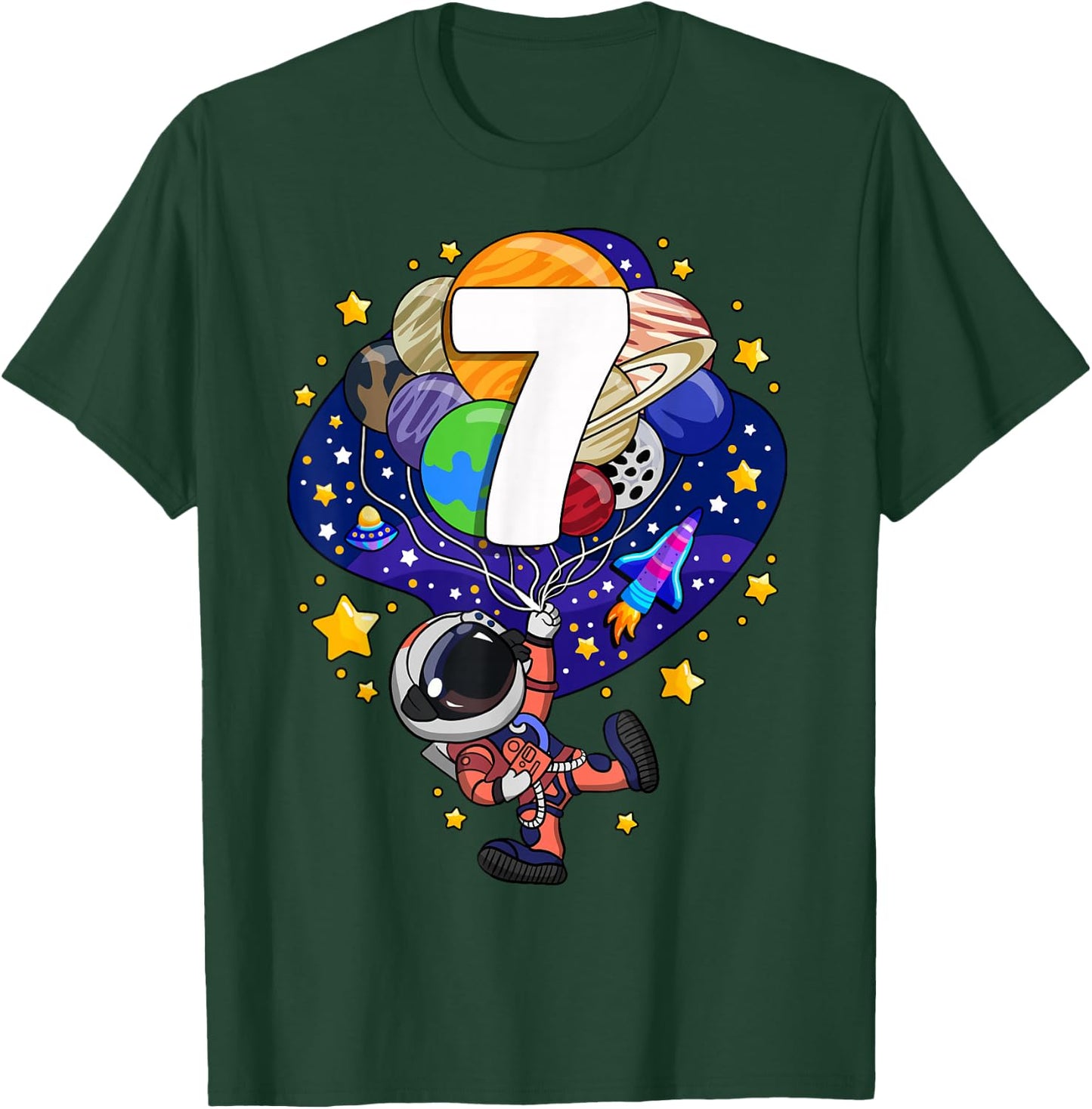Space Astronaut 7th Birthday Boy Number 7 Seven Year Old T-Shirt - T-Shirt | Forest
