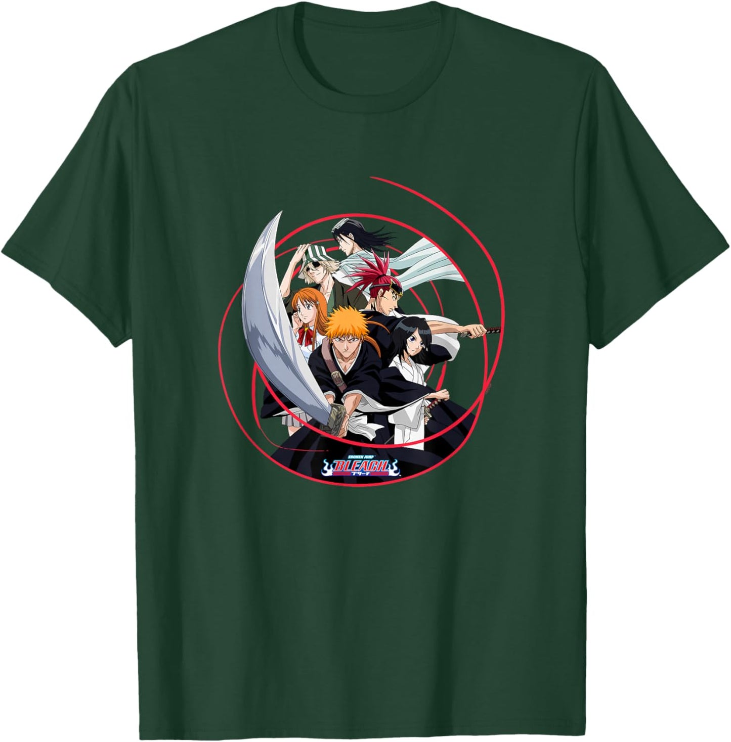 Bleach Ichigo and Cast with Sword and Swirl Anime T-Shirt - T-Shirt | Forest