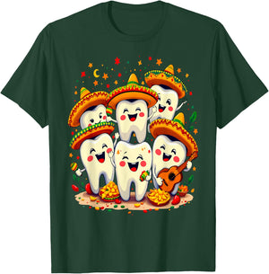 Funny Cinco de Mayo Dentist Dental Tooth Fiesta Sombrero T-Shirt - T-Shirt | Forest