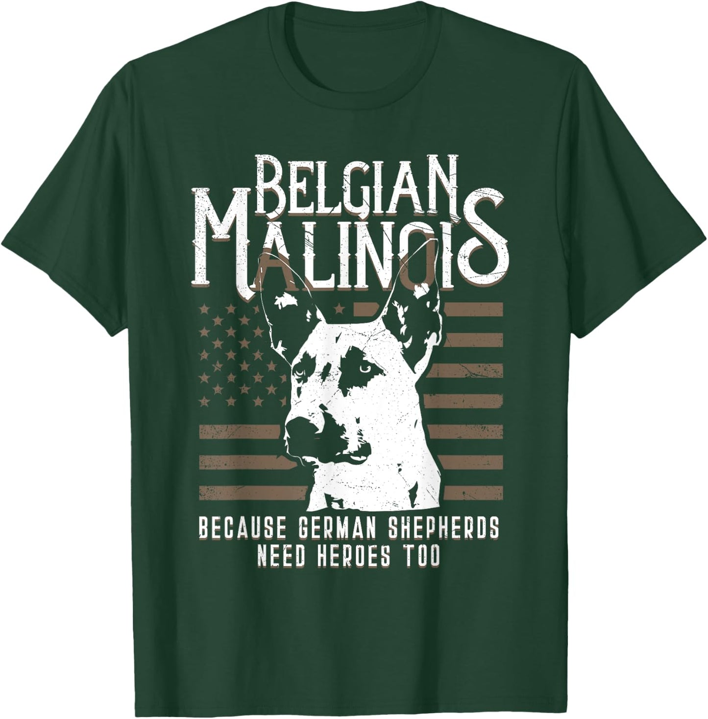 Belgian Malinois American Flag German Shepherd Police K9 Art T-Shirt - T-Shirt | Forest