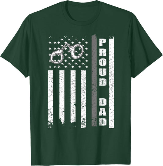 Proud Corrections Dad | US Flag Correctional Officer Dad T-Shirt - T-Shirt | Forest