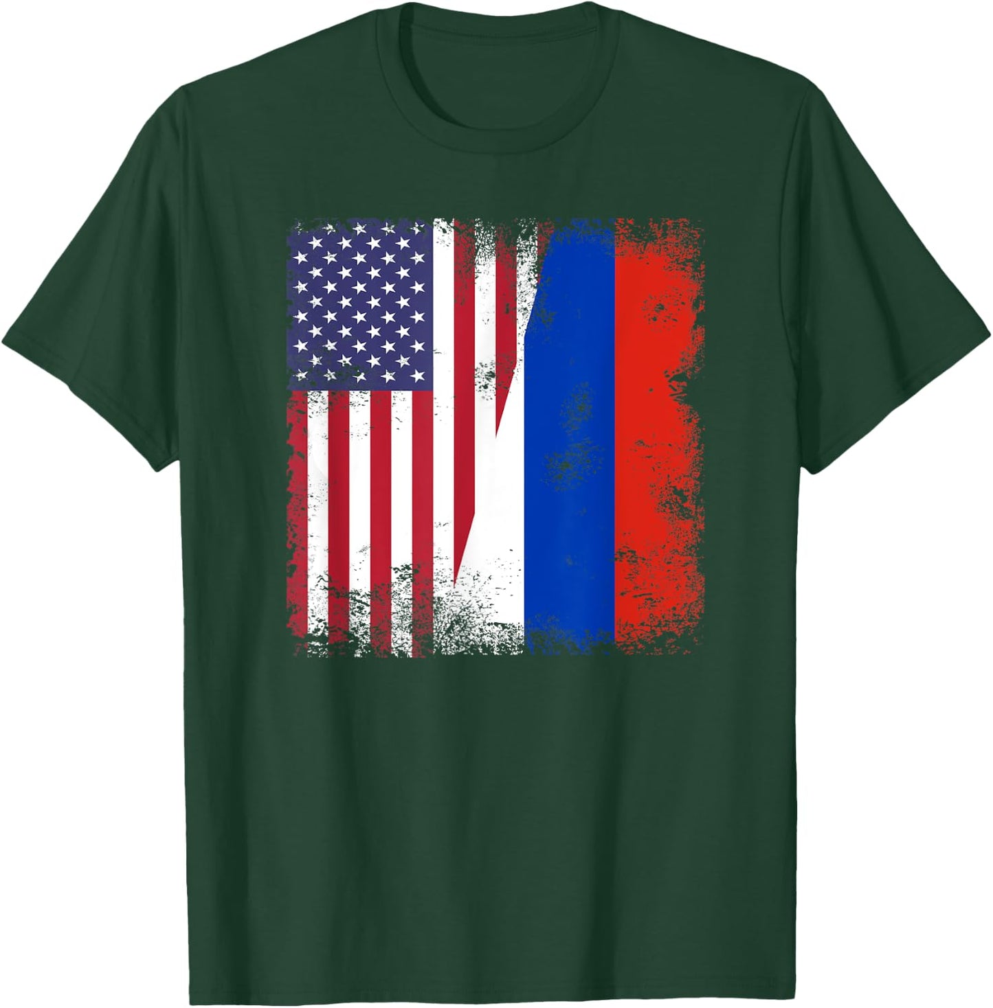 Half Russian Flag | Vintage Russia USA Gift T-Shirt - T-Shirt | Forest