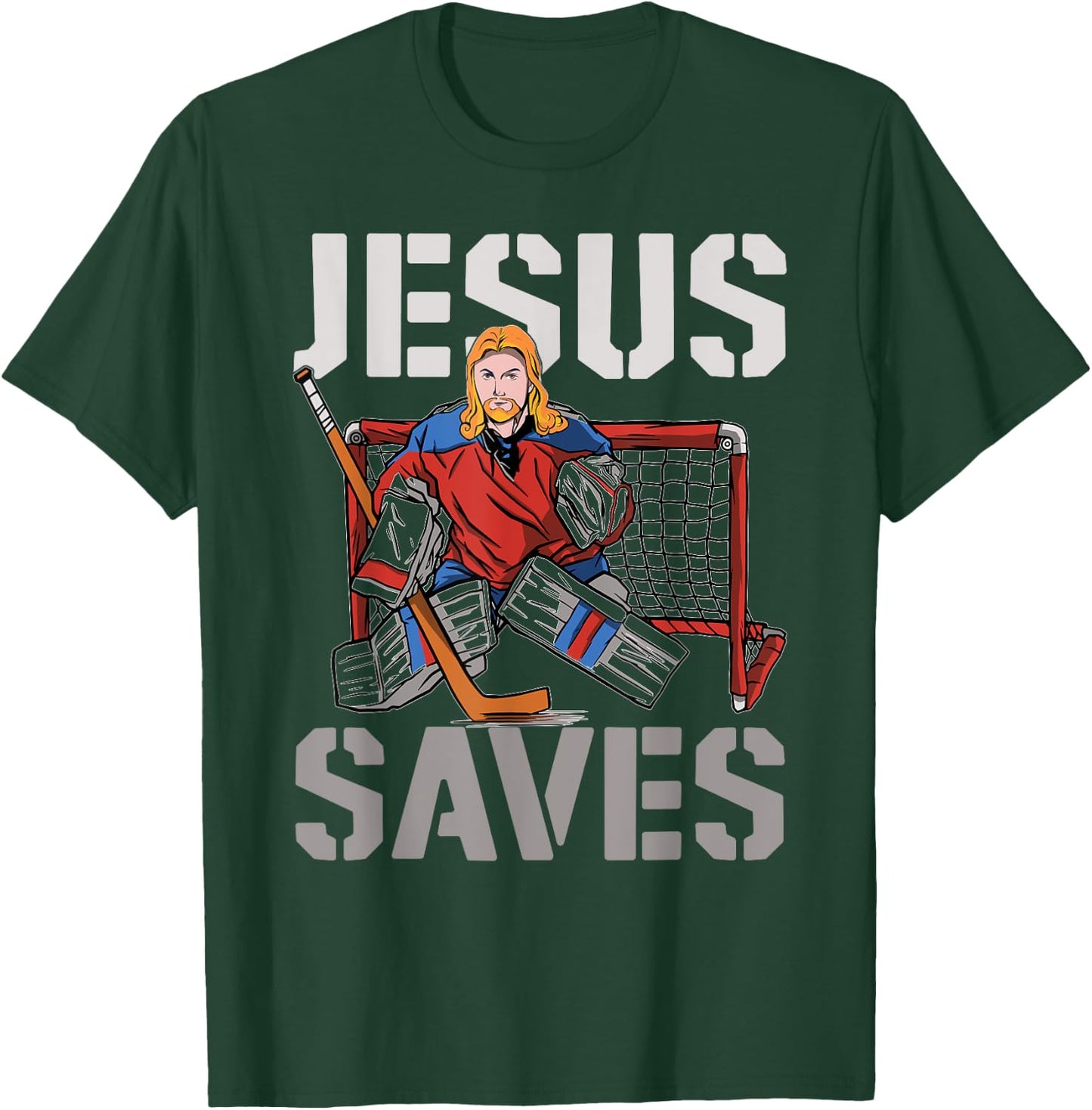 Ice Hockey Goalie Vintage Goalkeeper Jesus Jesus Saves T-Shirt - T-Shirt | Forest