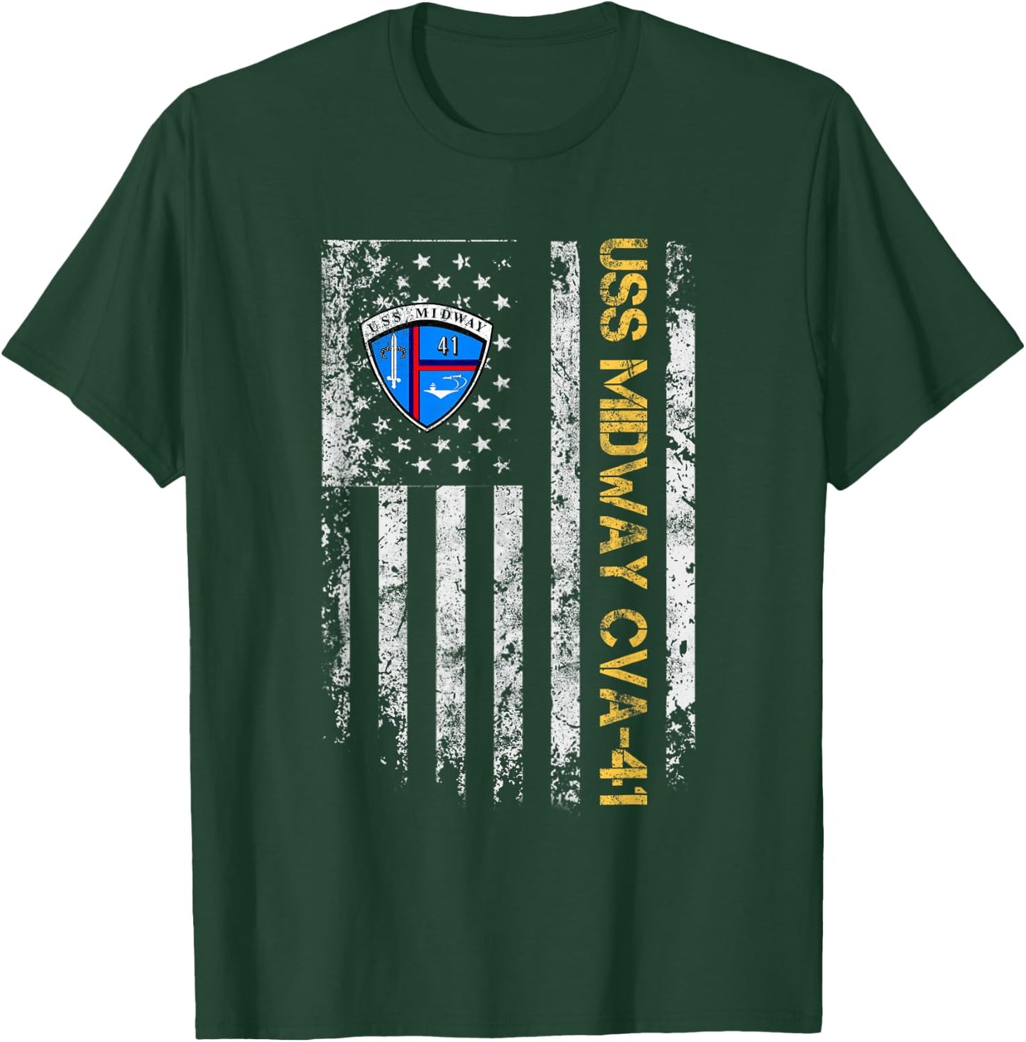 USS Midway CVA-41 Aircraft Carrier Veteran Flag Veterans Day T-Shirt - T-Shirt | Forest