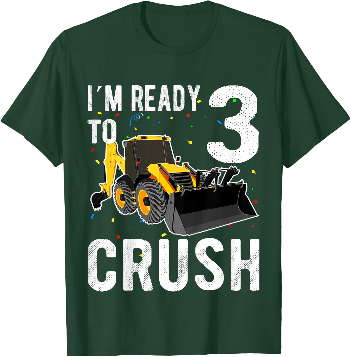 Kids Construction Truck 3rd Birthday Shirt Boy 3 Bulldozer Digger T-Shirt - T-Shirt | Forest