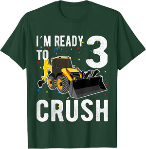 Kids Construction Truck 3rd Birthday Shirt Boy 3 Bulldozer Digger T-Shirt - T-Shirt | Forest