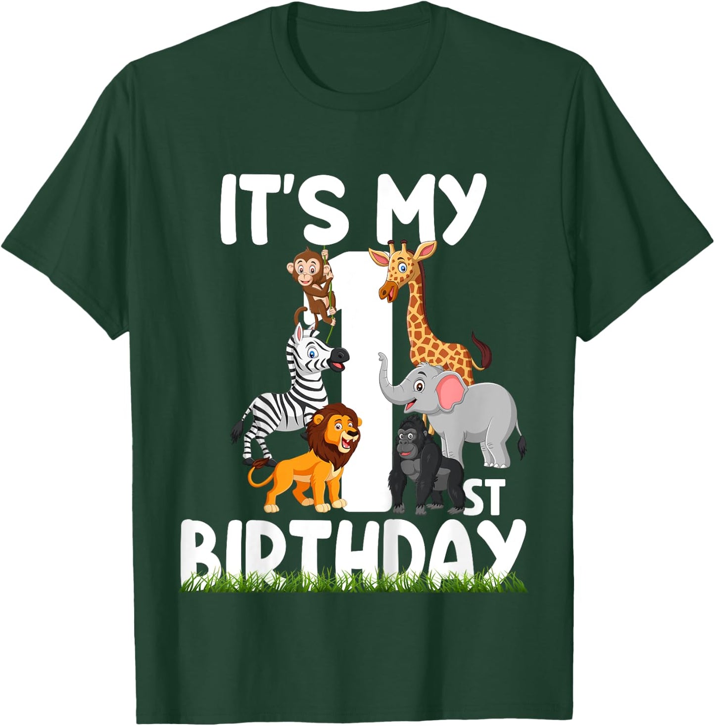 It's My 1st Birthday Zoo Jungle Safari 1 Years Old Animals T-Shirt - T-Shirt | Forest