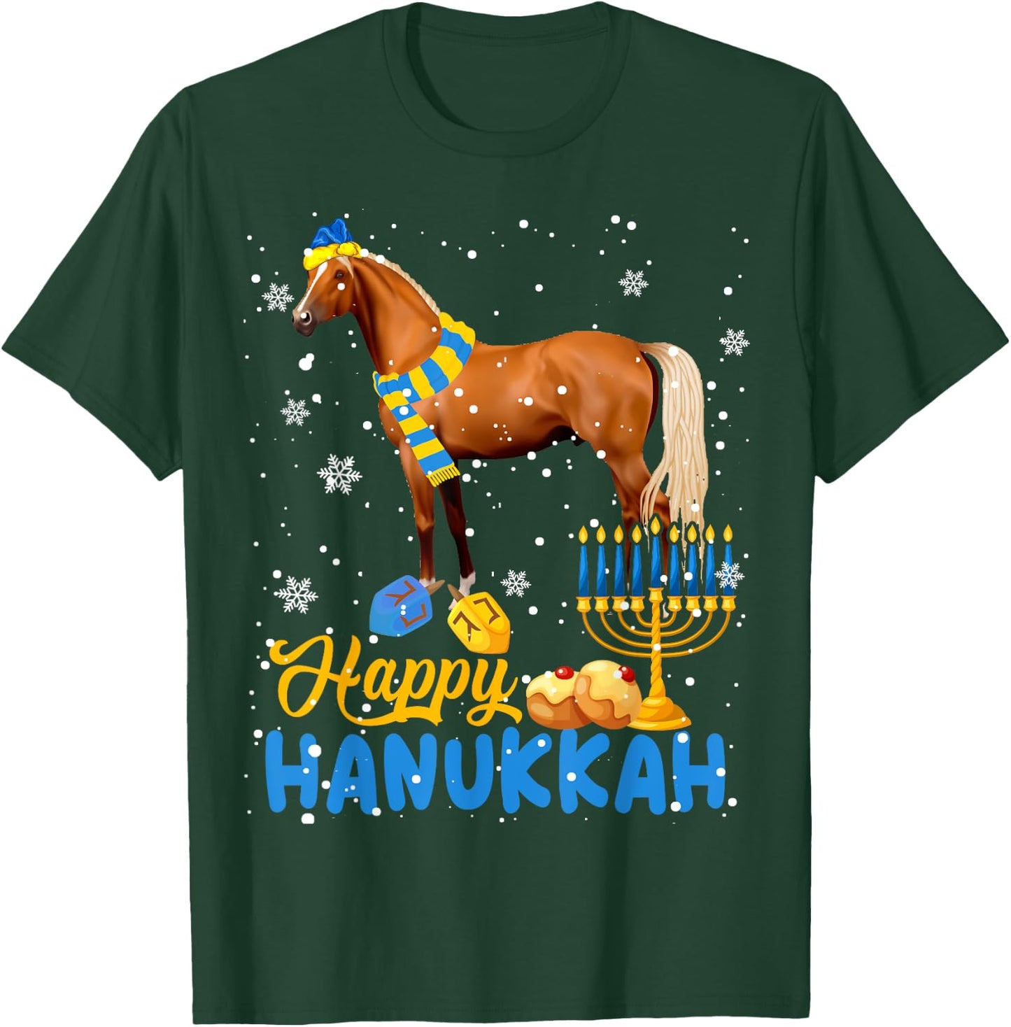 Happy Hanukkah Cute Hanukkah Horse Menorah Jewish Proud T-Shirt - T-Shirt | Forest