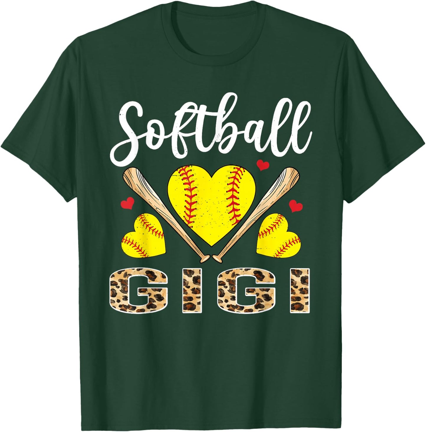 Softball Heart Cute Gigi Softball Player T-Shirt - T-Shirt | Forest