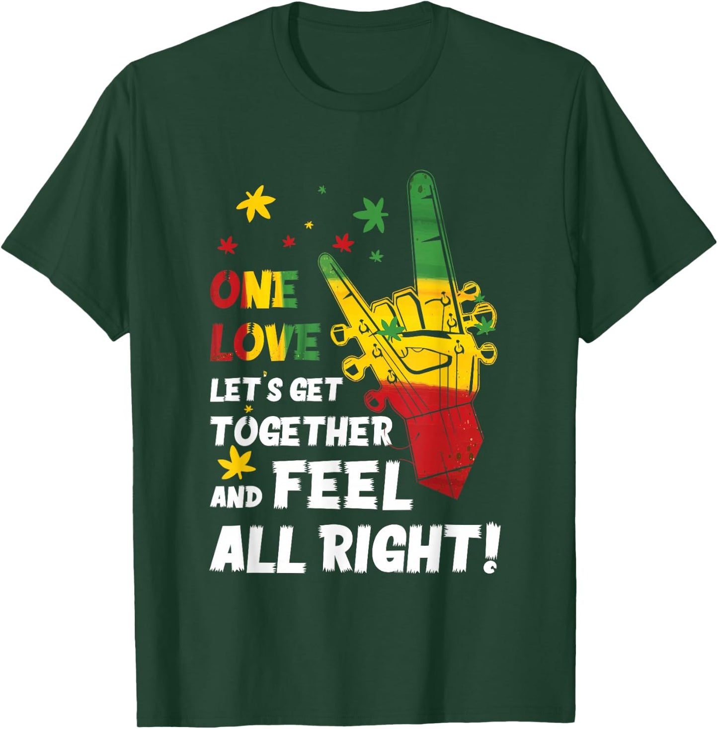 Jamaica 1 Love Reggae Caribbean Together & Feel Alright T-Shirt - T-Shirt | Forest