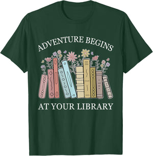 Adventure Begins At Your Library Summer Reading Book Lover Women Kids T-Shirt - T-Shirt | Forest