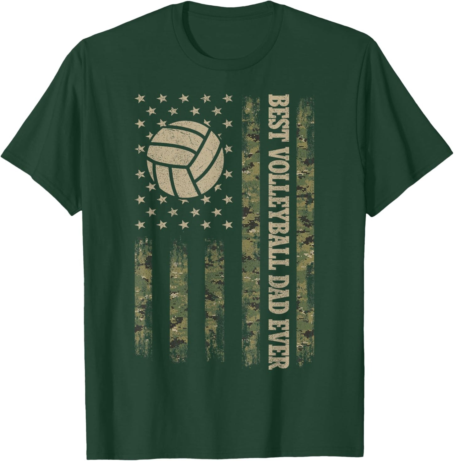 Camo USA Flag Volleyball Men, Patriotic Fathers Day T-Shirt - T-Shirt | Forest