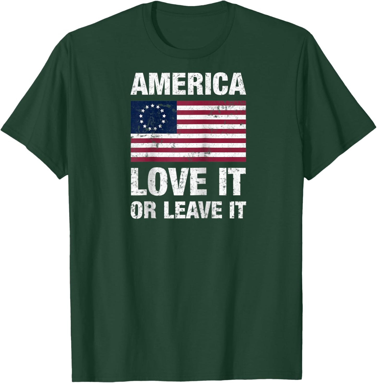 Betsy Ross Flag with 13 Stars, America Love It or Leave it Raglan Baseball T-Shirt - T-Shirt | Forest