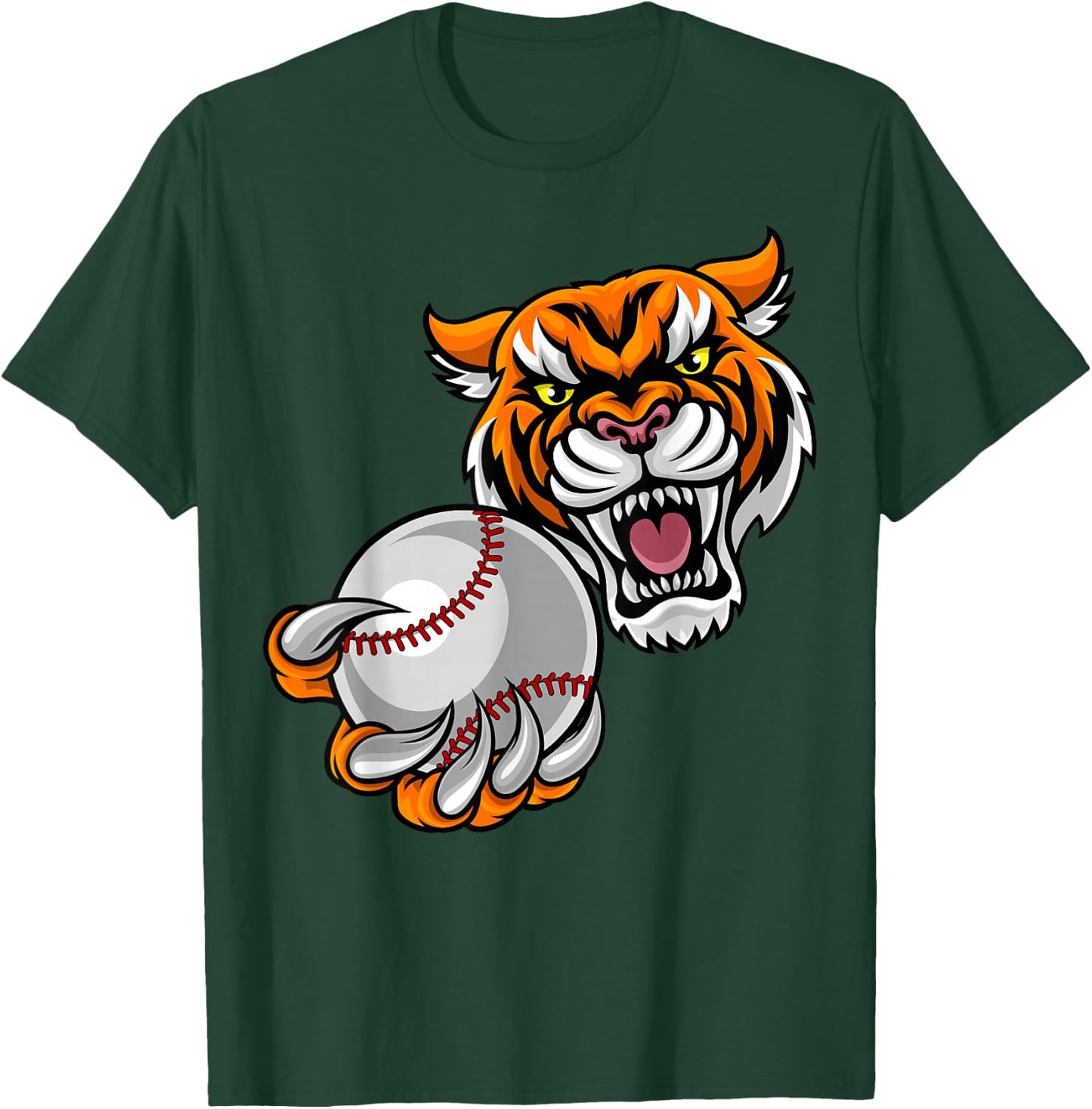 Tiger Holding Baseball Ball Mascot T-Shirt - T-Shirt | Forest