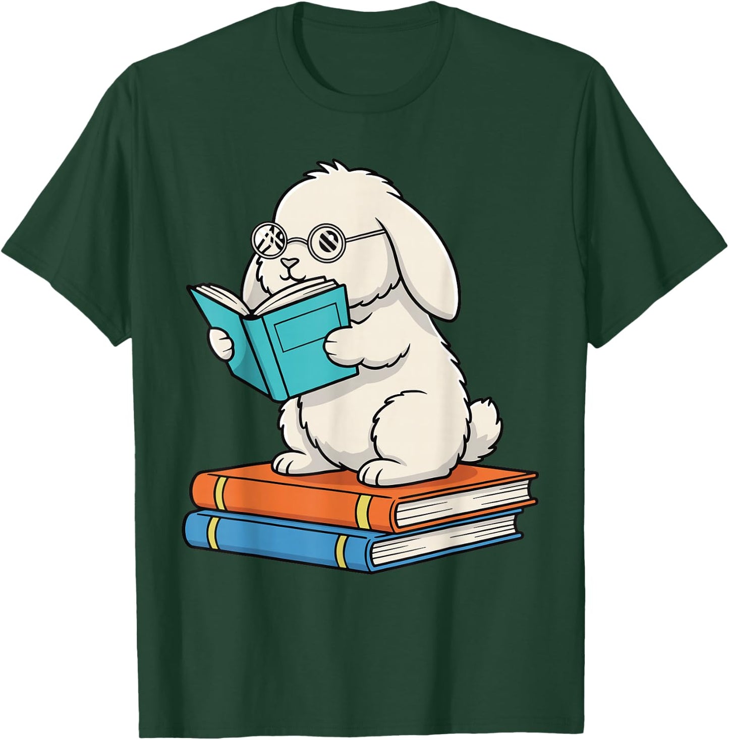 Reading Bunny Bookworm Rabbit with Glasses Books Reader T-Shirt - T-Shirt | Forest