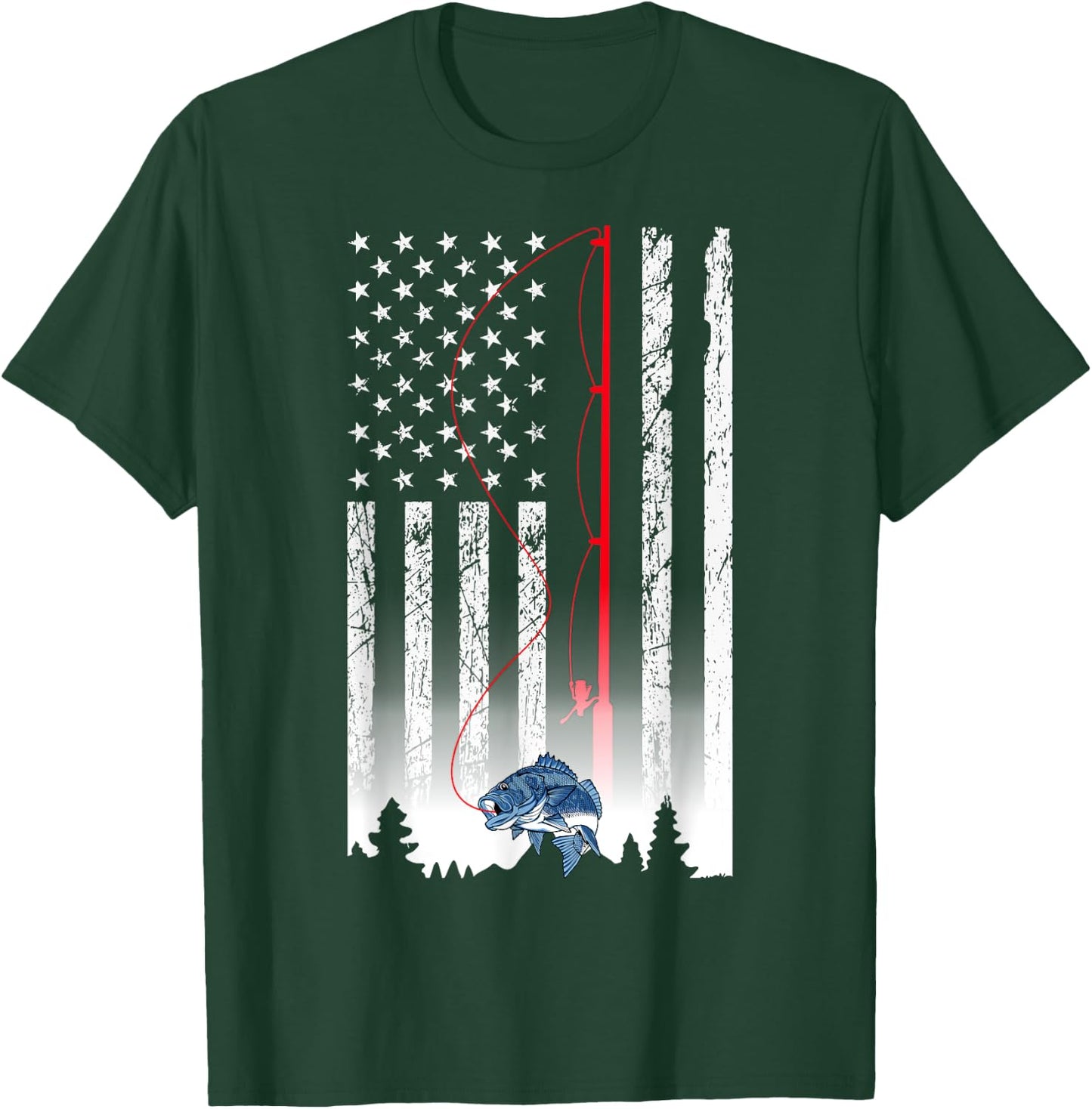 American Flag Fishing Rod USA Patriotic Lover Men T-Shirt - T-Shirt | Forest