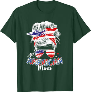 Patriotic Mimi 4th Of July Messy Bun Hair Independence Day T-Shirt - T-Shirt | Forest