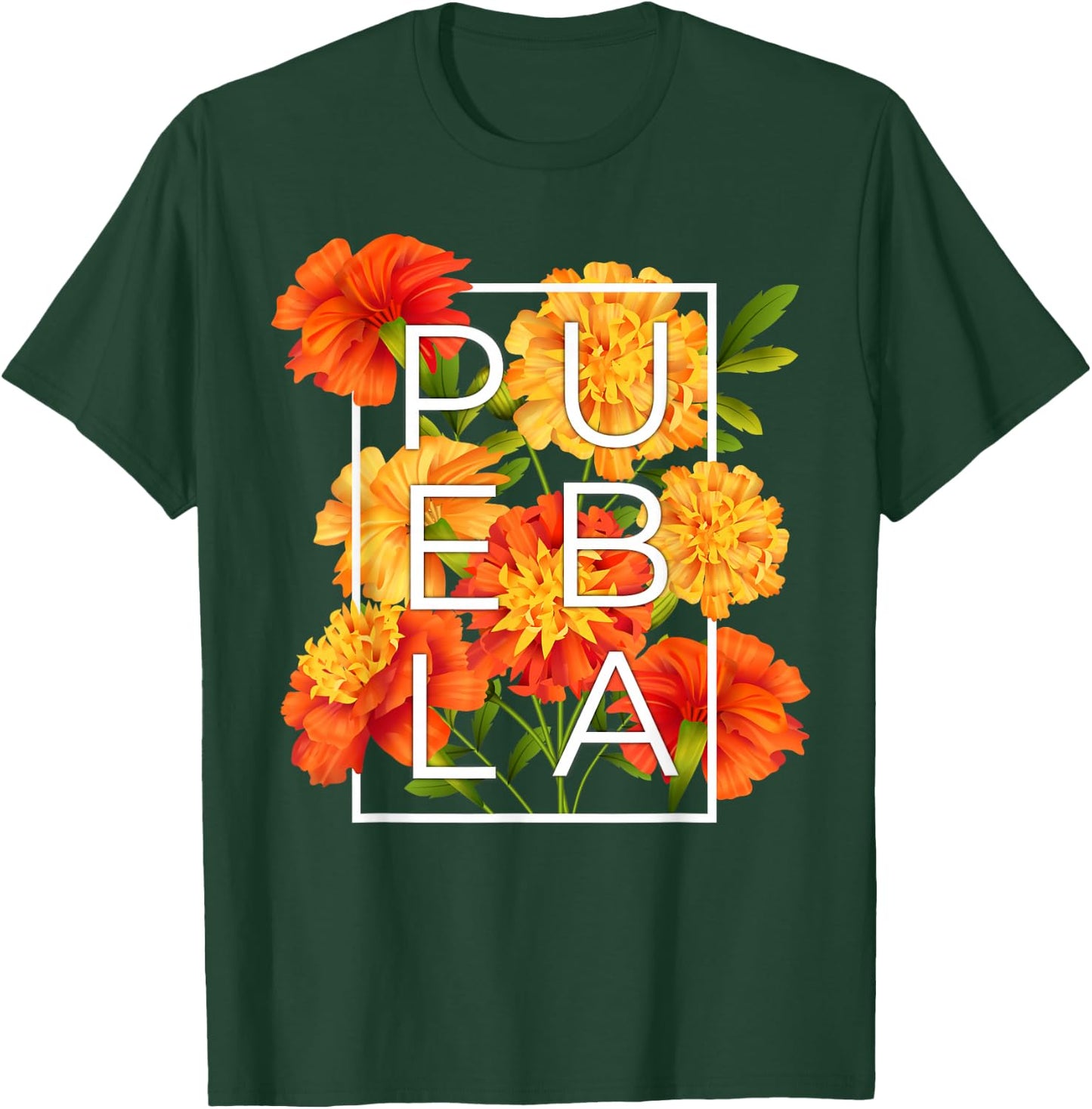 Flowers of Puebla Word Art - Poblano Pride T-Shirt - T-Shirt | Forest