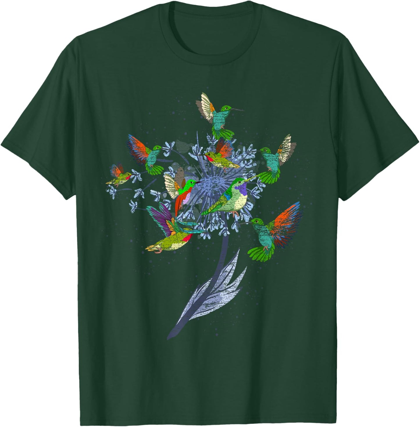Vintage Nature Animal Bird Lover Flowers Pretty Hummingbird T-Shirt - T-Shirt | Forest