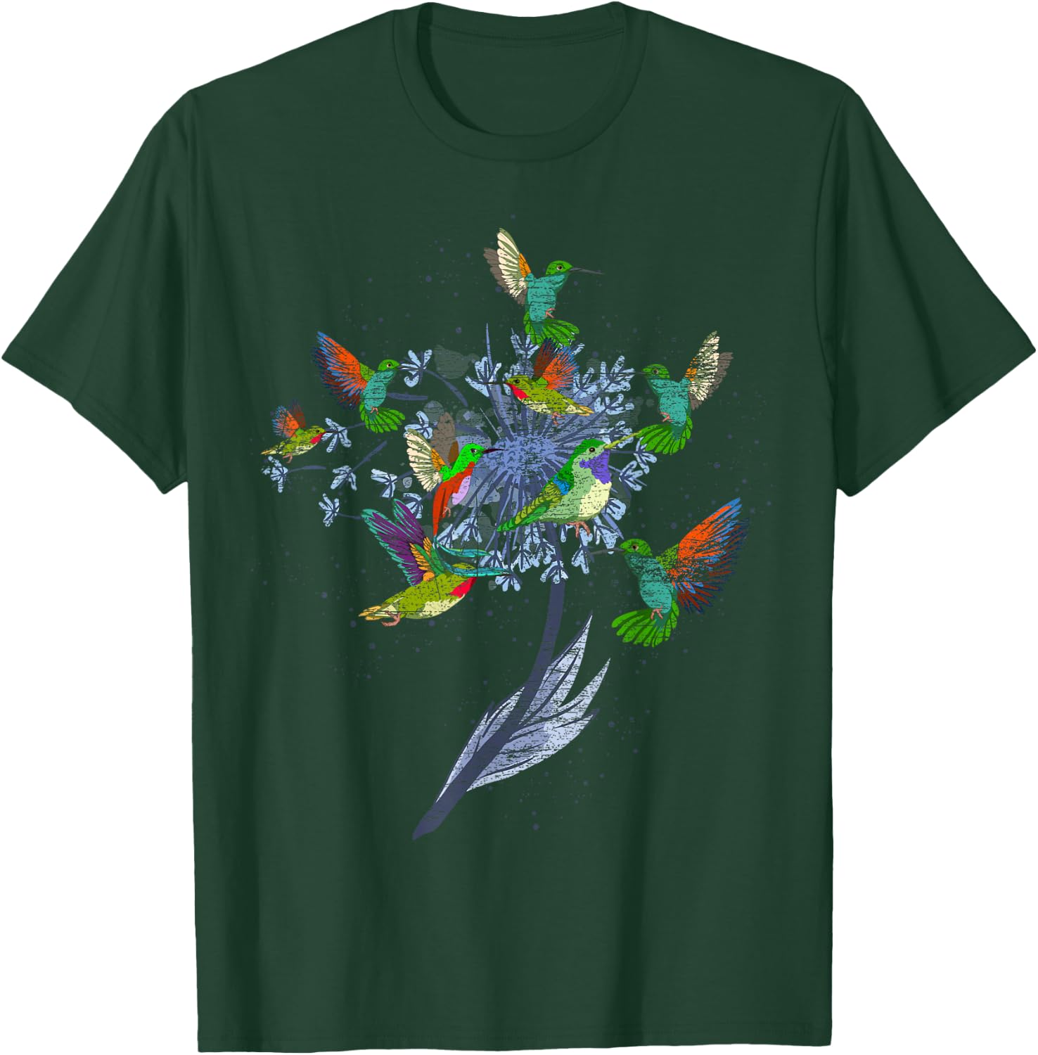 Vintage Nature Animal Bird Lover Flowers Pretty Hummingbird T-Shirt - T-Shirt | Forest