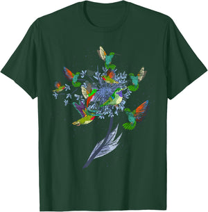 Vintage Nature Animal Bird Lover Flowers Pretty Hummingbird T-Shirt - T-Shirt | Forest